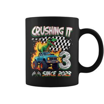 3Rd Birthday Monster Truck Dinosaur Crushing It Since 2023 Coffee Mug - Thegiftio UK