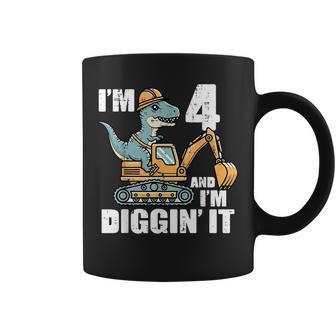 Im 4 And Diggin It Dino Excavator 4Th Birthday Trex Boys Kid Coffee Mug - Thegiftio UK