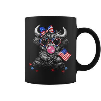 4Th Of July Highland Cow Cute American Farm Boys Girls Kids Coffee Mug - Monsterry
