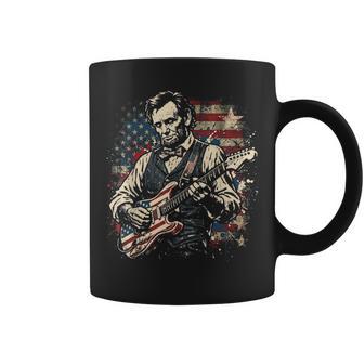 Abraham Lincoln President Playing Guitar Us Flag 4Th Of July Coffee Mug - Monsterry