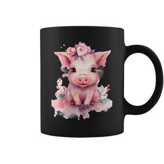 Adorable Petit Cochon Rose Aquarelle Floral De La Ferme Animal De La Ferme Oink Tasse - Cadeauxyz