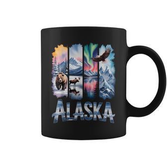 Alaskan Bear Moose Eagle Lake And Mountain Aurora Borealis Coffee Mug | Mazezy