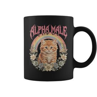 Alpha Male Gatito Divertido Gato Arco Iris Flores Taza de café - Regaloses