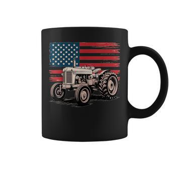 American Farm Tractor Over Distressed Flag Heritage Graphic Coffee Mug - Thegiftio UK