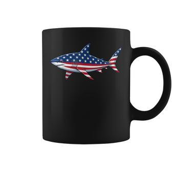 American Flag Shark Patriotic 4Th Of July Ocean Coffee Mug - Monsterry