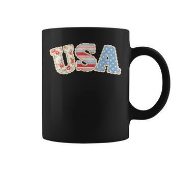 American Patchwork Floral Stripes Usa Vintage Cottage Core Coffee Mug - Monsterry