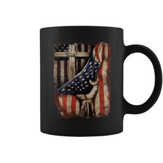 American Usa Flag Christian Cross Patriotic On Back Coffee Mug - Thegiftio UK