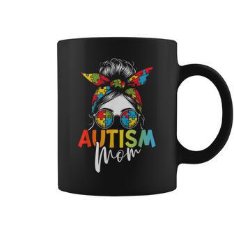 Autismo Mamá Moño Desordenado Color Puzzle Autismo Conciencia Autista Taza de café - Regaloses