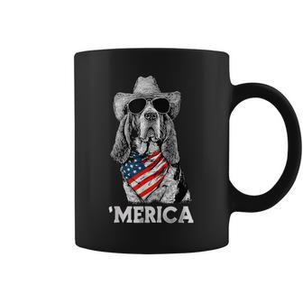 Basset Hound American Flag Bandana Cowboy Hat Sunglasses Coffee Mug - Thegiftio UK
