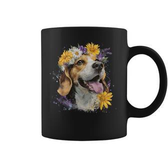 Beagle Mamá Amante Perro Día De La Madre Flor Retro Taza de café - Regaloses