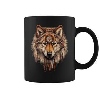 Bijoux Indiens Loup Avec Ésotérique Motif Loup Tasse - Cadeauxyz