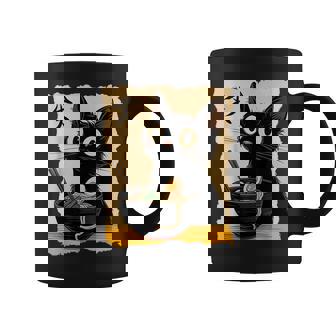 Black Cat Eating Ramen Japanese Kawaii Anime Cat Ramen Coffee Mug - Monsterry