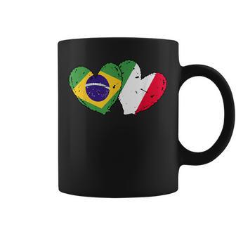 Brasil Italia Bandera Corazones Patrimonio Italiano Brasileño Taza de café - Regaloses