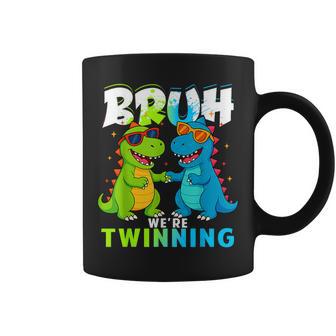 Bruh We're Twinning Boys Dinosaur Twin Day Spirit Week Coffee Mug - Thegiftio