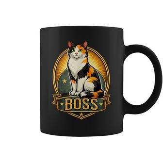 Calico Cat Boss Para Gato Mamá Papá Emblema Realintage Taza de café - Regaloses