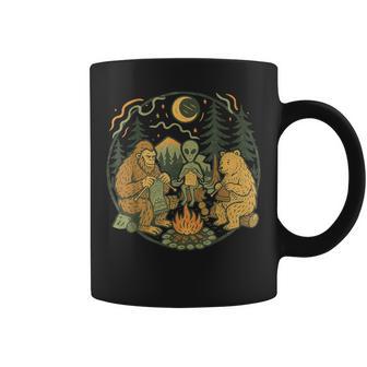 Campfire Knitting Friends Retro Bigfoot Alien Bear Knitting Coffee Mug - Thegiftio UK