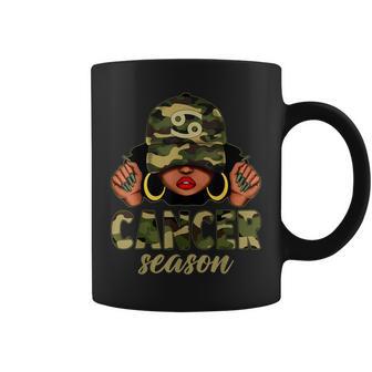 Cancer Season Black Woman Camo Hat Afro Girl Zodiac Coffee Mug - Monsterry