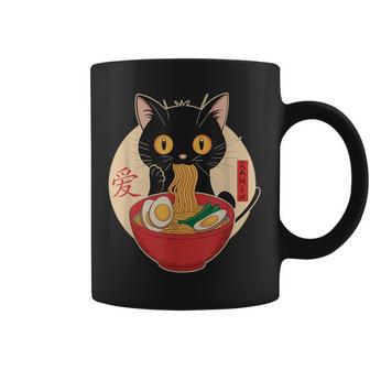 Cat Eating Ramen Noodles Kawaii Japanese Anime Cat Coffee Mug - Thegiftio