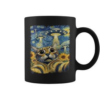 Cat Selfie With Ufo Starry Night Van Gogh Cat Kids Coffee Mug - Thegiftio UK