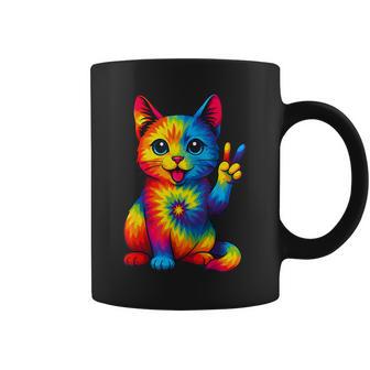 Cat Tie Dye Peace Sign Hippie Cats Lovers Cute Cat Coffee Mug - Thegiftio UK
