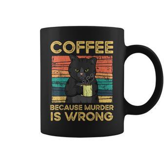 Coffee Because Murder Is Wrong ファニーブラックキャット ビンテージ コーヒーマグ - Kawaiitshirt