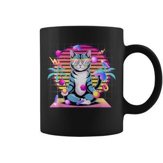 Cool Cat 瞑想 ヴェイパーウェーブ 80年代 レトロ シンセウェーブ コーヒーマグ - Kawaiitshirt