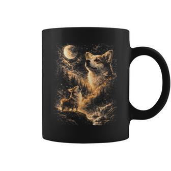 Corgi Howling To The Moon Vintage 90S Moon Animals Corgi Mom Coffee Mug - Thegiftio UK