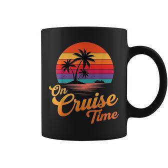 On Cruise Time Vacation With Palm Tree Retro Sunset Beach Coffee Mug | Mazezy