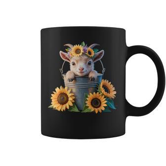Cute Baby Goat Sunflowers In Bucket Calf Farm Coffee Mug - Thegiftio UK