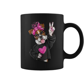 Cute Boxer Girl Lunettesymbole Paix Chien Graphique Nœud Rose Tasse - Cadeauxyz