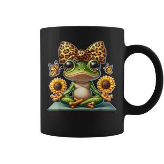 Cute Frog Yoga With Sunflowers And Butterflies Coffee Mug - Thegiftio UK