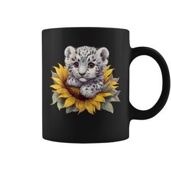 Cute Snow Leopard Cub In Sunflower Bloom Coffee Mug - Thegiftio UK