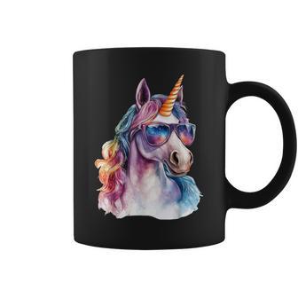 Cute Unicorn Wearing Sunglasses Graphic Coffee Mug | Mazezy