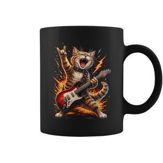 Divertido Gato Tocando La Guitarra Rock And Roll Music Lover Taza de café - Regaloses
