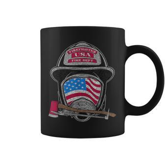 Firefighter Fireman Helmet American Flag Usa Vintage Graphic Coffee Mug - Thegiftio UK