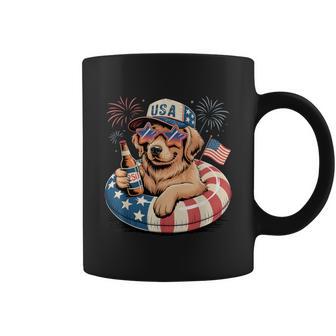 Fourth Of July Usa Dog With Beer And Flag Coffee Mug | Seseable UK