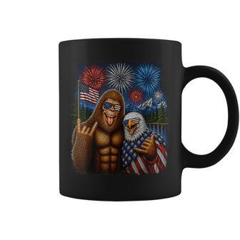 Bigfoot Eagle Selfie Rock On 4Th Of July Boy Kids Coffee Mug - Thegiftio UK
