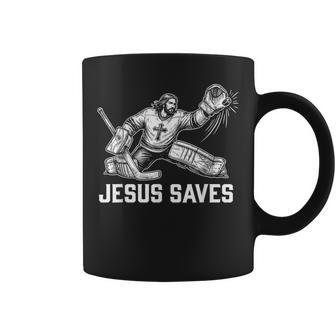 Jesus Saves Hockey Goalie Sport Religious Christian Coffee Mug - Monsterry