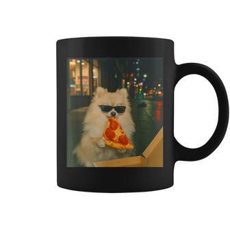 Pomeranian Dog Eating Pizza Meme Retro Coffee Mug - Monsterry