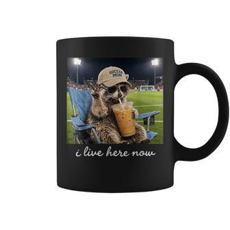 Raccoon Soccer Mama Field I Live Here Now Iced Coffee Coffee Mug - Thegiftio UK