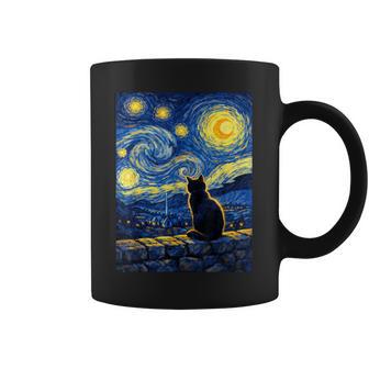 Gato Negroan Gogh Noche Estrellada Pueblo Mágico Pacífico Taza de café - Regaloses
