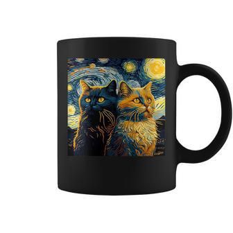 Gatos Negrosan Gogh Noche Estrellada Gato Amante Dueño Gato Mamá Papá Cuello Taza de café - Regaloses