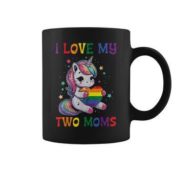 Gay Pride Month I Love My Two Moms Unicorn Lgbtq Ally Kids Coffee Mug - Thegiftio