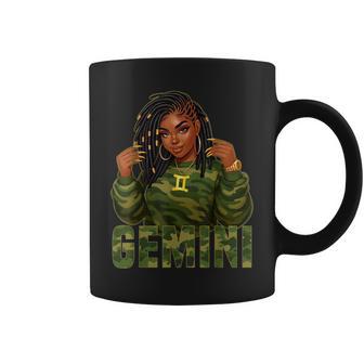 Gemini Queen Loc'd Black Woman Camo Zodiac Sign Coffee Mug - Thegiftio UK