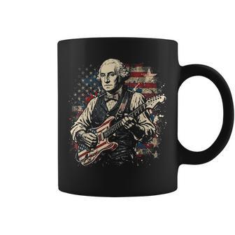 George Washington President Playing Guitar Us Flag July 4Th Coffee Mug - Thegiftio UK