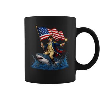 George Washington Riding Shark 4Th Of July American Flag Coffee Mug - Thegiftio UK