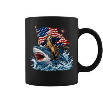 George Washington Riding Shark July 4Th American Flag Coffee Mug - Thegiftio UK