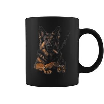 German Shepherd Dog Smoking Cigarette Whisky Lover Dog Coffee Mug - Thegiftio UK