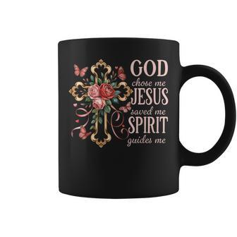 God Chose Me Jesus Saved Me Pretty Rose Cross Christian Coffee Mug - Thegiftio UK
