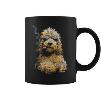 Goldendoodle Smoking Cigarette Whisky Lover Doodle Dog Coffee Mug - Monsterry